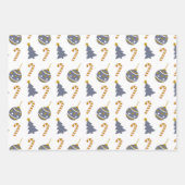 Stijlvolle Navy Spot Christmas Bauble Mix Trio Inpakpapier Vel (Voorkant)