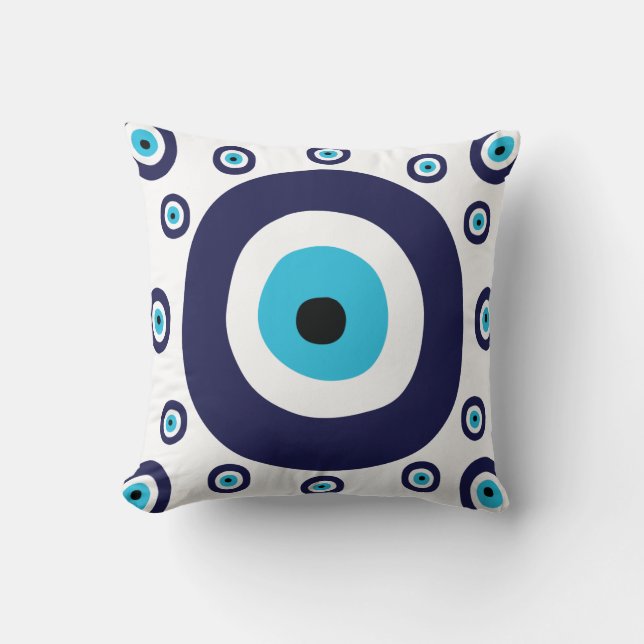 Stijlvolle Nazar Navy Blue Aqua Evil Eye Lucky Cha Kussen (Voorkant)