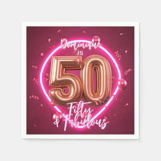 Stijlvolle Neon Glow Up Roos Gold 50e verjaardag Servet (Voorkant)