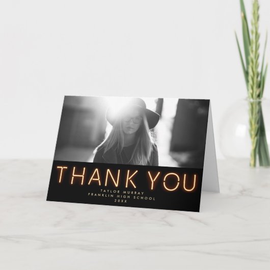 Stijlvolle Neon Lights Afstuderen Foto Bedankkaart (Voorkant)