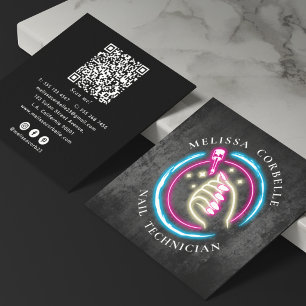 Stijlvolle Neon Nagelstylist QR Code Sociale Media Vierkante Visitekaartje