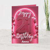 Stijlvolle Neon Pink Glowing Balloons 21e verjaard Kaart (Voorkant)