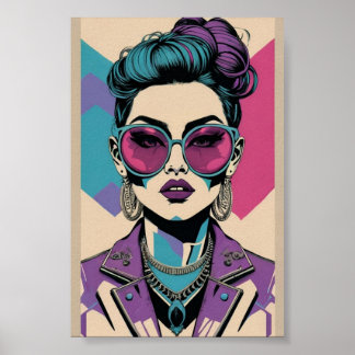 Stijlvolle neonportretprint voor trendy vrouwelijk poster