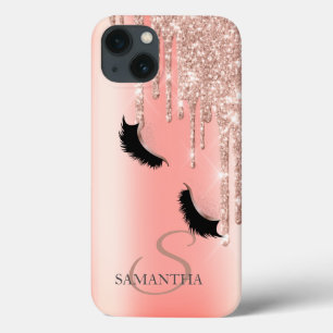 Stijlvolle nep wimpers glitters rozegoud druppels Case-Mate iPhone case
