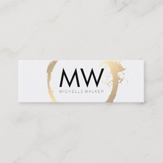 Stijlvolle nepgouden ring met chic monogram mini visitekaartje (Voorkant)