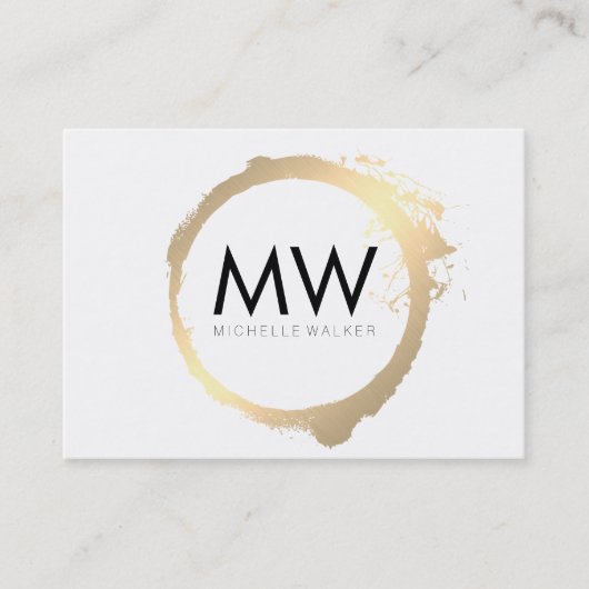 Stijlvolle nepgouden ring met chic monogram visitekaartje (Voorkant)