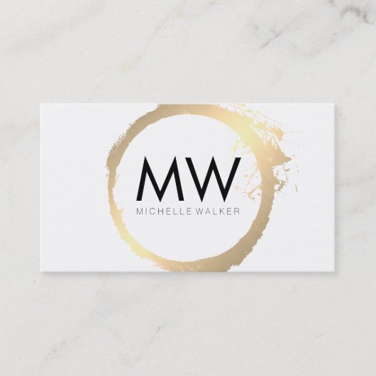 Stijlvolle nepgouden ring met chic monogram visitekaartje (Voorkant)