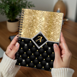 Stijlvolle nepkristal gouden zwarte diamant monogr notitieboek