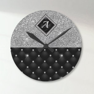 Stijlvolle nepkristal zilveren zwarte diamant mono ronde klok
