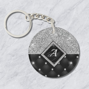 Stijlvolle nepkristal zilveren zwarte diamant mono sleutelhanger