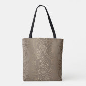 Stijlvolle Neutral Taupe Bloempatroon met Monogram Tote Bag (Achterkant)