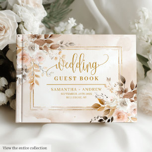 Stijlvolle Neutral Tones Gold Boho bruiloft gasten Gastenboek