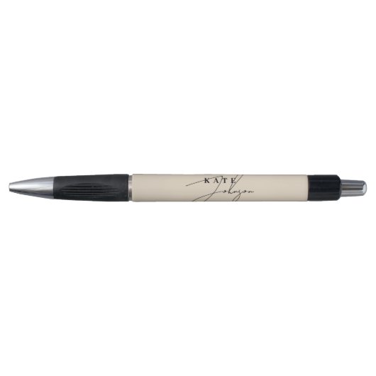 Stijlvolle neutrale beige onderschrift monogram pen (Voorkant)