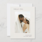 Stijlvolle neutrale foto minimalistische bruiloft bedankkaart (Voorkant)