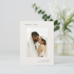 Stijlvolle neutrale foto minimalistische bruiloft bedankkaart