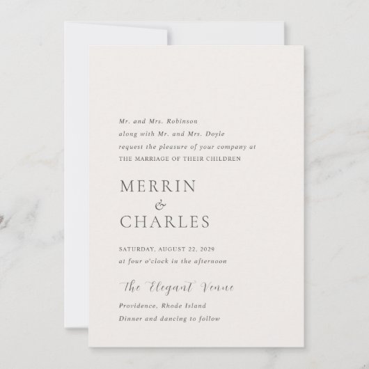 Stijlvolle neutrale foto moderne bruiloft kaart (Voorkant)