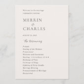 Stijlvolle neutrale moderne bruiloft programmakaart (Voorkant)