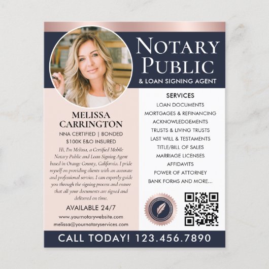 Stijlvolle notaris foto blauw roze rose goud flyer (Voorkant)