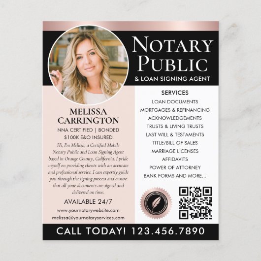 Stijlvolle notaris foto zwart roze rose goud flyer (Voorkant)