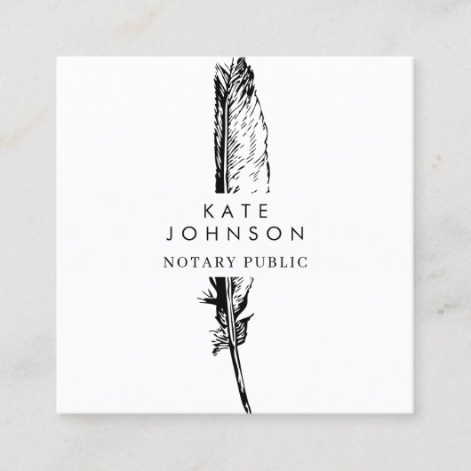 Stijlvolle Notaris Signing Agent Feather Quill Log Vierkante Visitekaartje (Voorkant)
