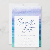 Stijlvolle Ocean Blue en Paarse Waterverf Save The Date (Voorkant)