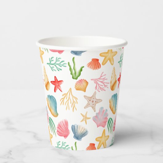 Stijlvolle Ocean Shell-Ebrate Theme Paper Cup Papieren Bekers (Achterkant)