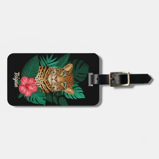 Stijlvolle Oerwoud Luipaard Bloemnaam Kinder | Zwa Bagagelabel (Voorkant horizontaal)