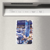 Stijlvolle Oklahoma City Night Uitzicht Waterverf Magneet (Insitu (Vaatwasser))