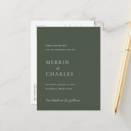 Stijlvolle Olijfgroene Fotobruiloft Save the Date Aankondigingskaart