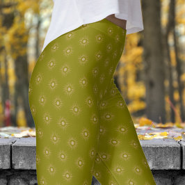 Stijlvolle olijfgroene zon burst patroon leggings
