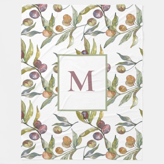 Stijlvolle olijftak Monogram Fleece Blanket Deken (Voorkant)