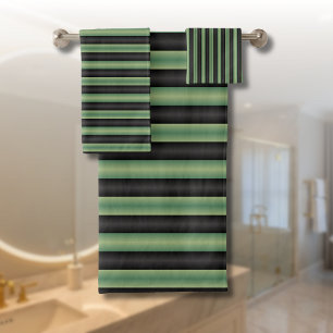 Stijlvolle Olive Sage Groen Zwart 3D Gestreept Bad Handdoek