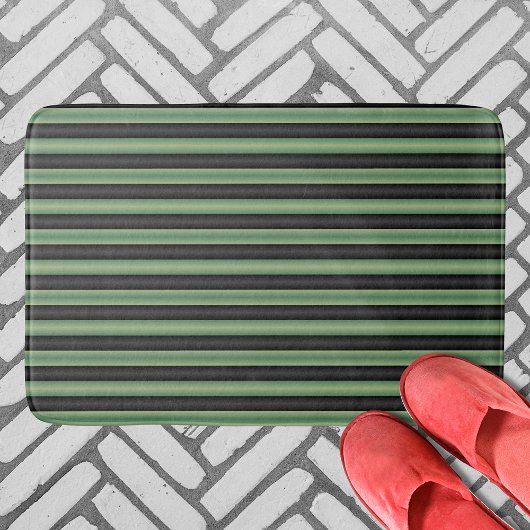 Stijlvolle  Olive Sage Groen Zwart 3D Gestreept Badmat