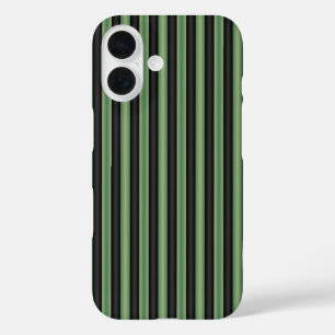 Stijlvolle  Olive Sage Groen Zwart 3D Gestreept iPhone 16 Hoesje