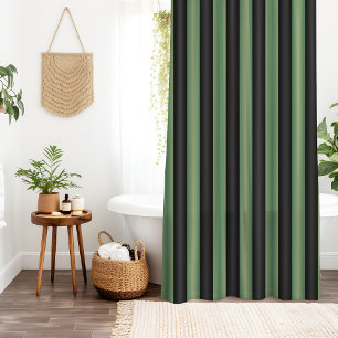 Stijlvolle Olive Sage Groen Zwart 3D Gestreept Douchegordijn