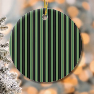 Stijlvolle Olive Sage Groen Zwart 3D Gestreept Keramisch Ornament