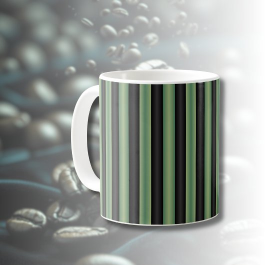 Stijlvolle Olive Sage Groen Zwart 3D Gestreept Koffiemok