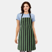 Stijlvolle Olive Sage Groen Zwart 3D Gestreept Schort (Gedragen)