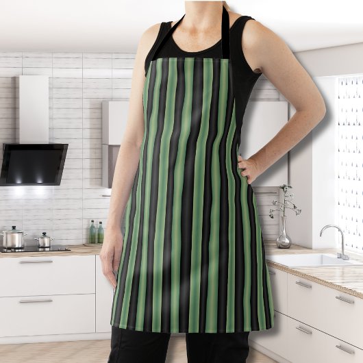 Stijlvolle Olive Sage Groen Zwart 3D Gestreept Schort