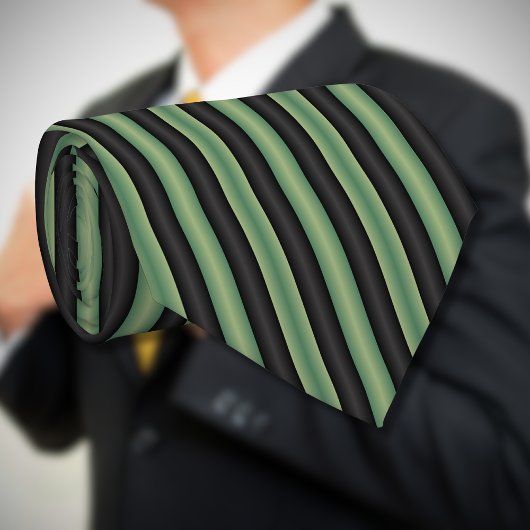 Stijlvolle Olive Sage Groen Zwart 3D Gestreept Stropdas