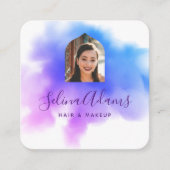 Stijlvolle Ombre Blue Roze Waterverf Foto Abstract Vierkante Visitekaartje (Voorkant)