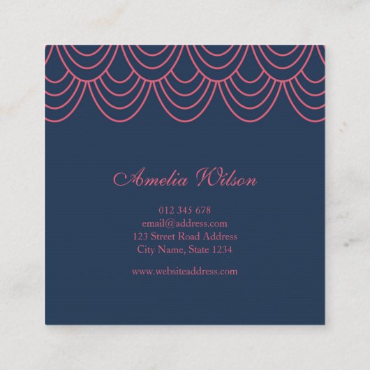 Stijlvolle Omtrek Roze en Blauw geometrisch patroo Vierkante Visitekaartje (Achterkant)