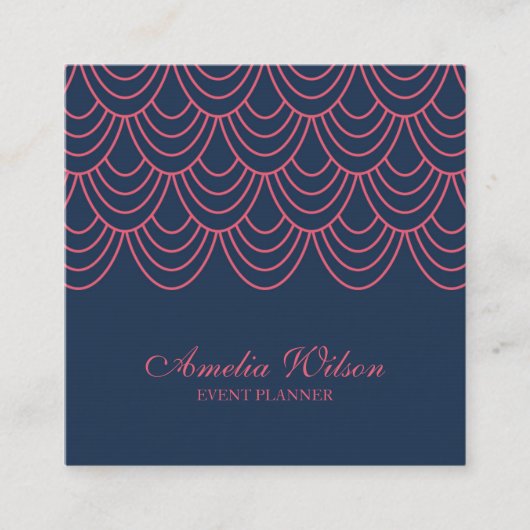 Stijlvolle Omtrek Roze en Blauw geometrisch patroo Vierkante Visitekaartje (Voorkant)