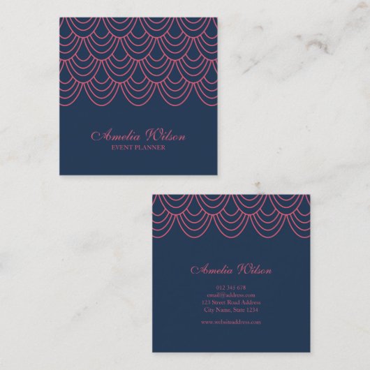 Stijlvolle Omtrek Roze en Blauw geometrisch patroo Vierkante Visitekaartje (Voorkant / Achterkant)