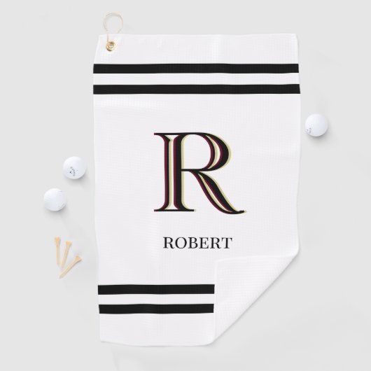 Stijlvolle, op maat gesneden witte monogram golfhanddoek (Insitu)