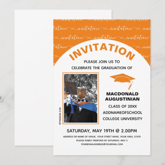 Stijlvolle Oranje Afstuderen foto Kaart (Voorkant / Achterkant)