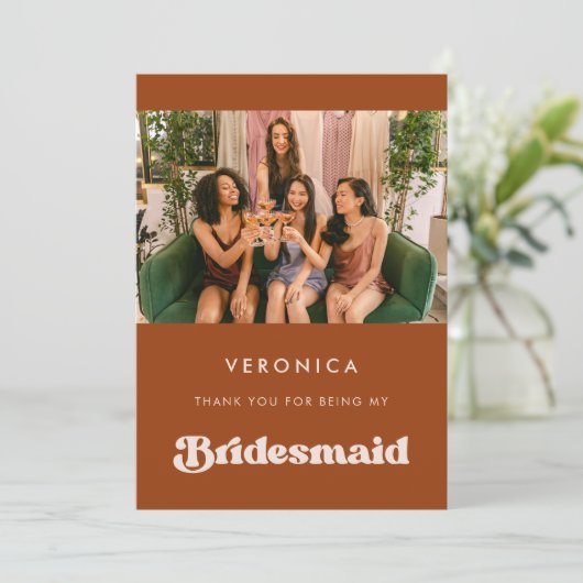 Stijlvolle Oranje bruidsmeisje dank u fotokaart Kaart (Staand voorkant)