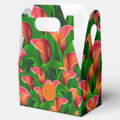 Stijlvolle Oranje Calla Lilies en groene chemicali Bedankdoosjes (Geopend)