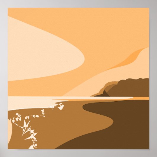 Stijlvolle Oranje digitale soonscape op Square Poster (Voorkant)