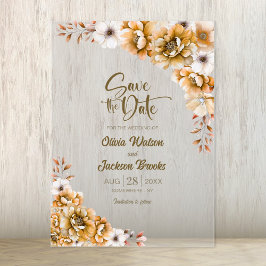 Stijlvolle Oranje Floral Wedding Save the Date Acryl Uitnodigingen